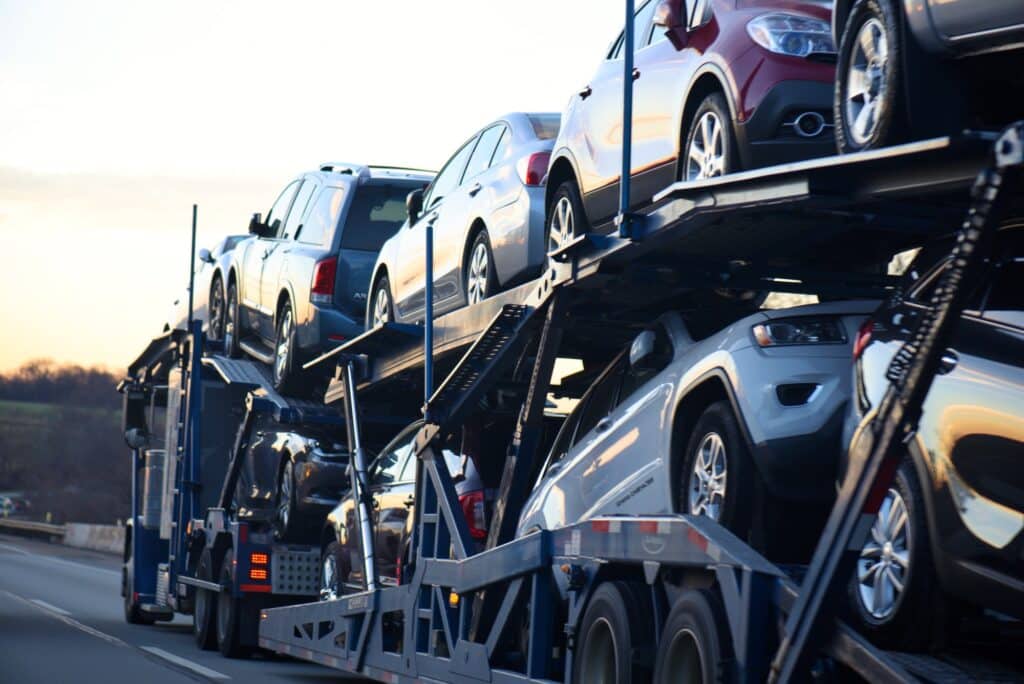 Truck transporting cars